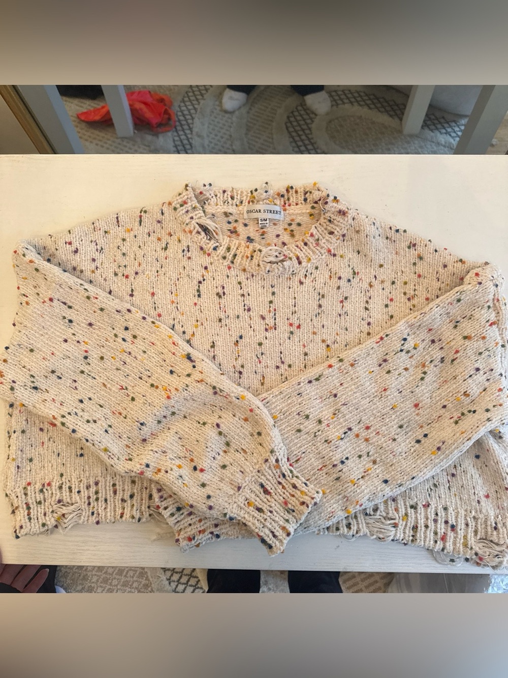 Verge Girl Cream Crewneck Sweater with Multicolor Speckles